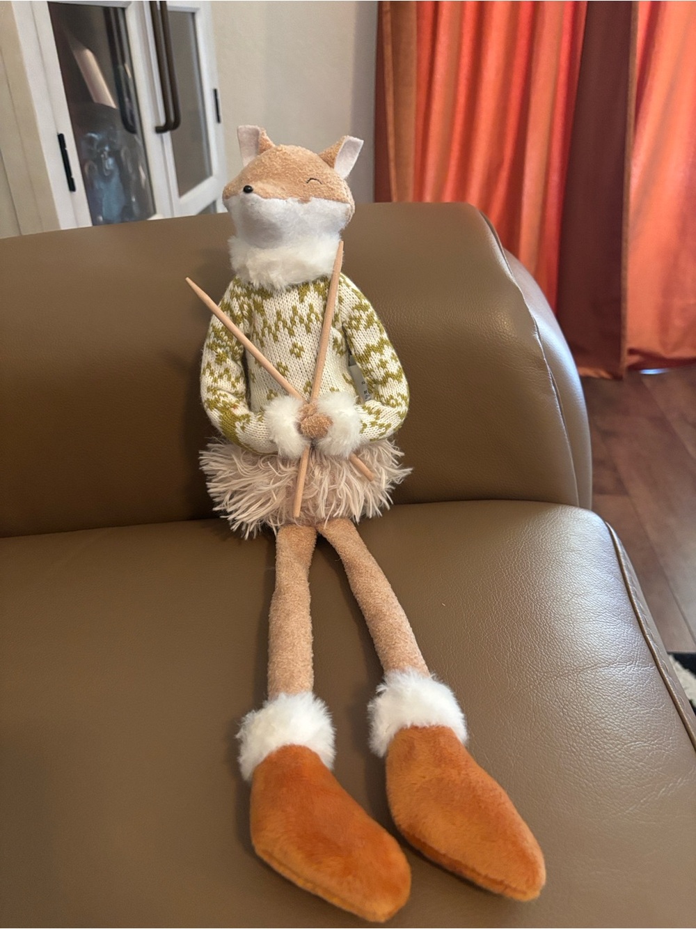 Plush Fox Doll with Knit Sweater - Green/White